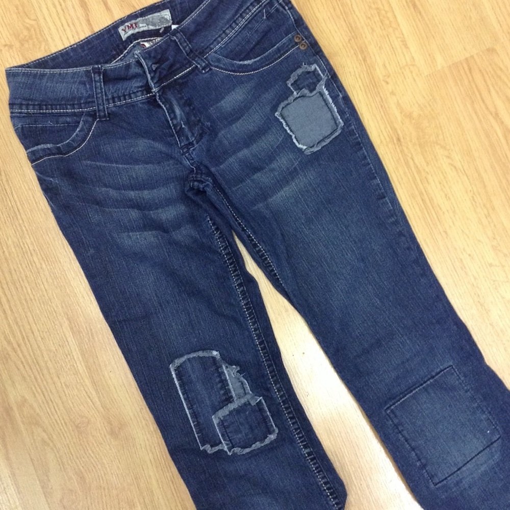 Dark Wash Patched Flare Jean