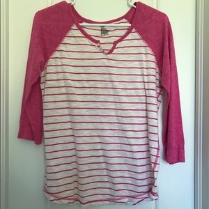Pink and white baseball tee