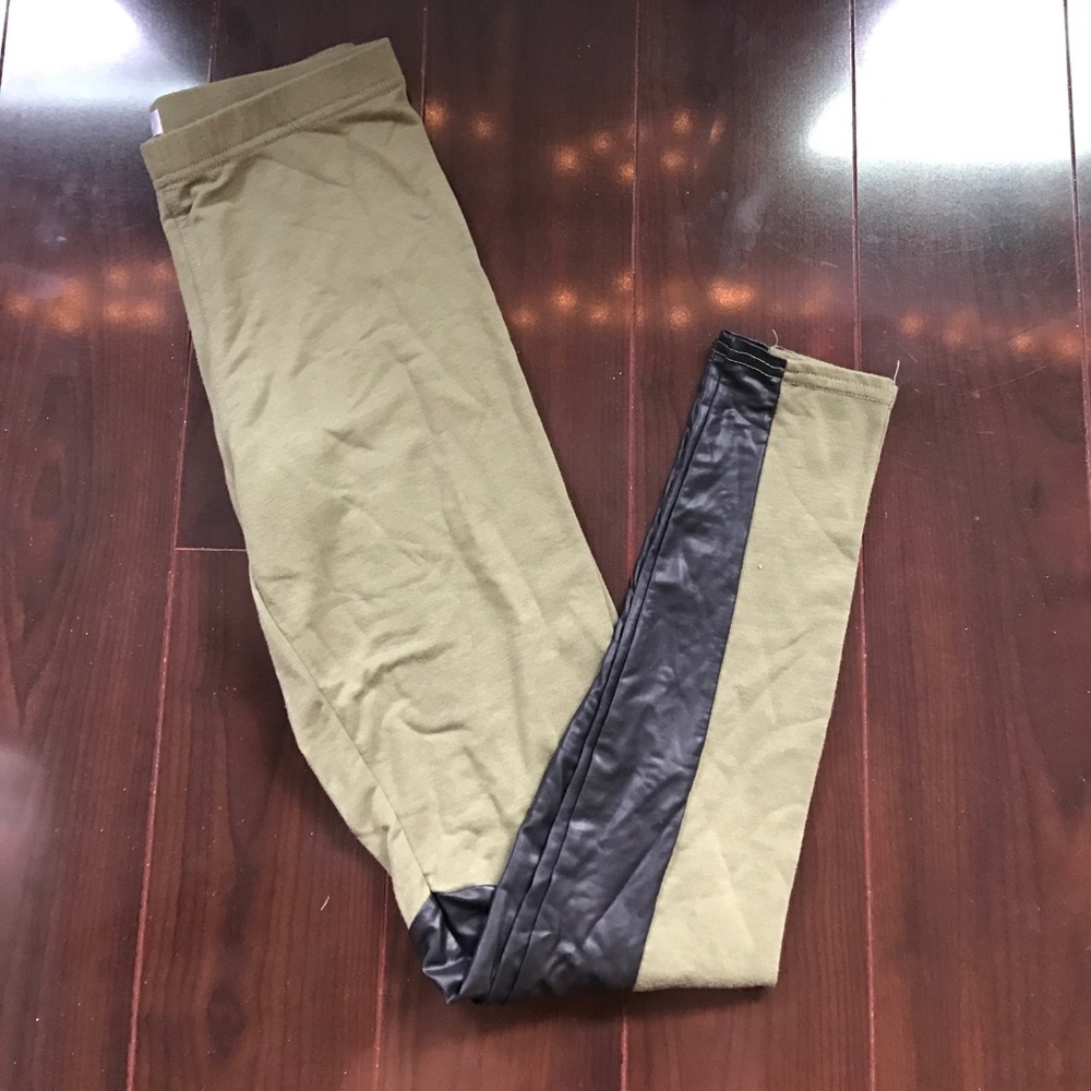Olive green with black leather leggings