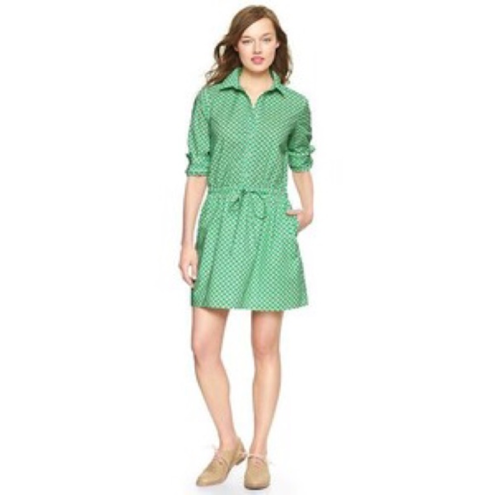 GAP Green Cherry / Apple Tie Waist Shirtdress - XS