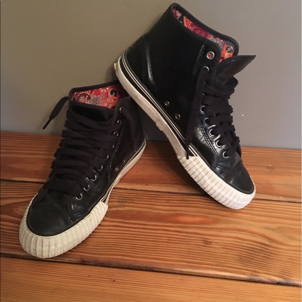PF Flyers Black Leather Men's High Top Sneaker 9.5