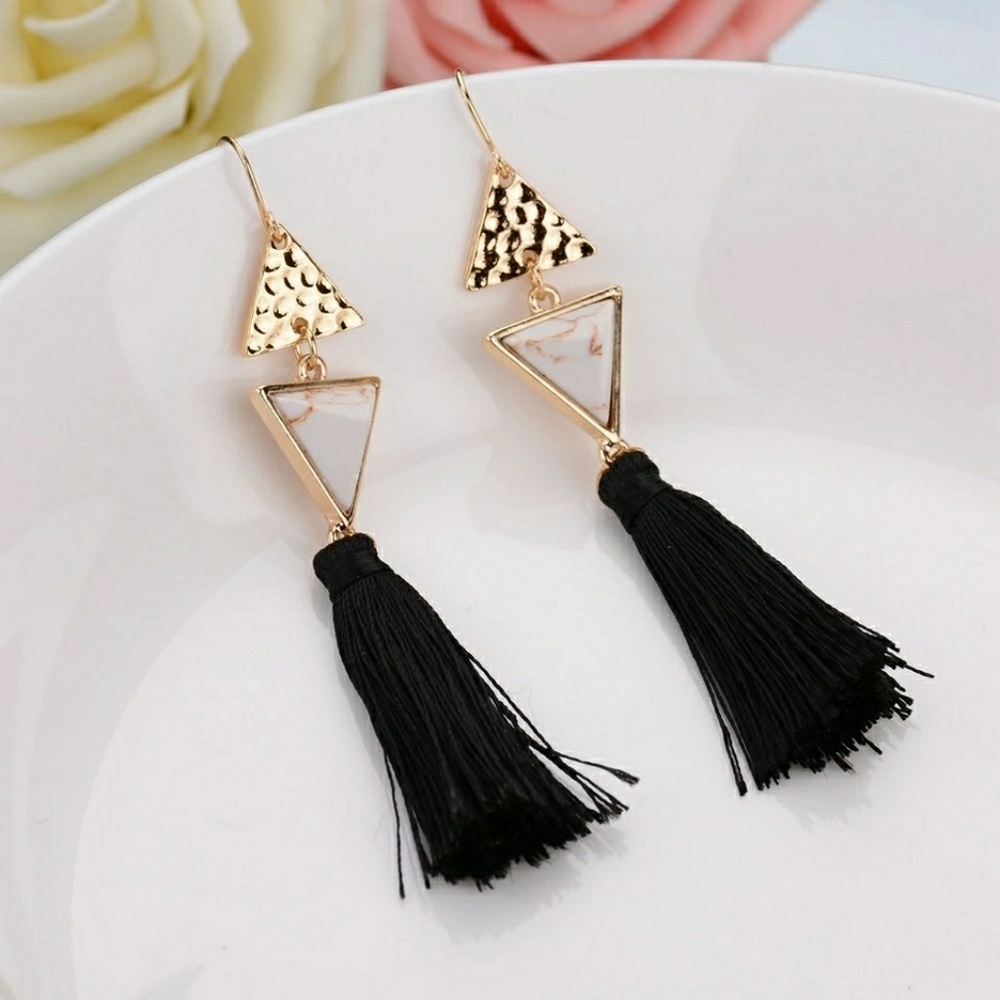 Marble Tassel Earrings - Picture 2 of 3