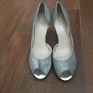 Kelly and Katie Silver Peep Toe Pumps