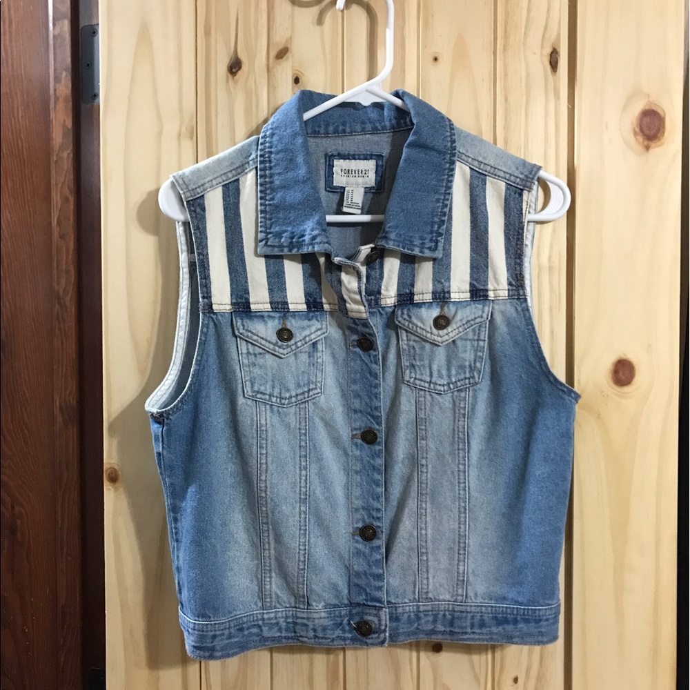 Denim vest with retro stripes