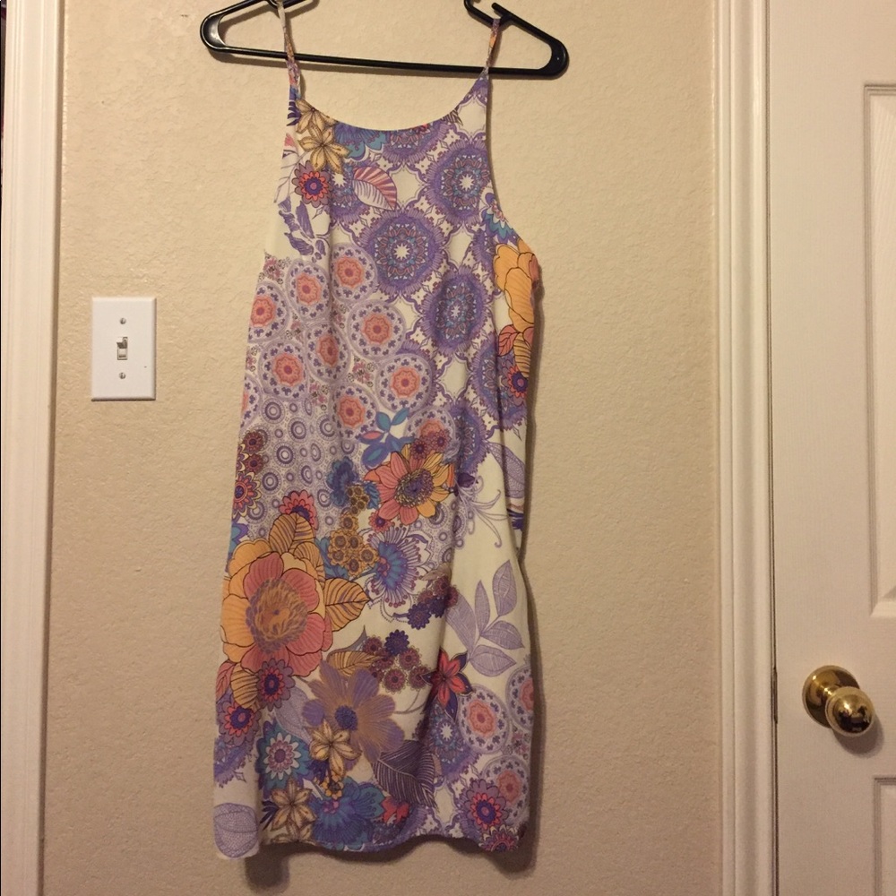 Cream floral mini dress.