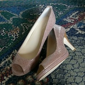 Calvin Klein nude snake skin peep toe