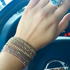 CHAN LUU Gold Tone Wrap Bracelet on Beige Leather