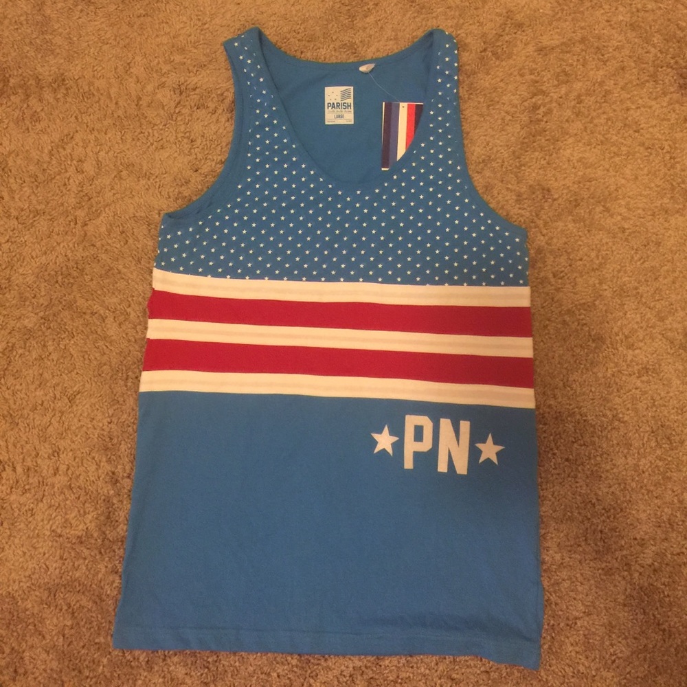 NWT Parish Men's red white and blue tank top