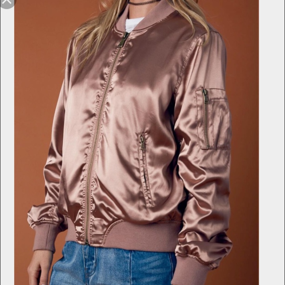 Cotton Candy LA Mauve Satin Bomber Jacket
