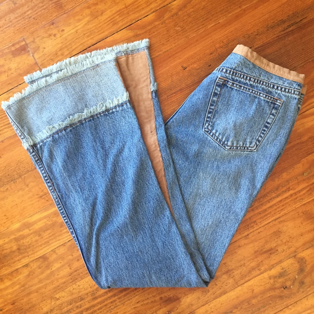 Fray Edged Jeans with Faux Suede Detailing, Sz 7