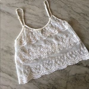 Scalloped white lace tank