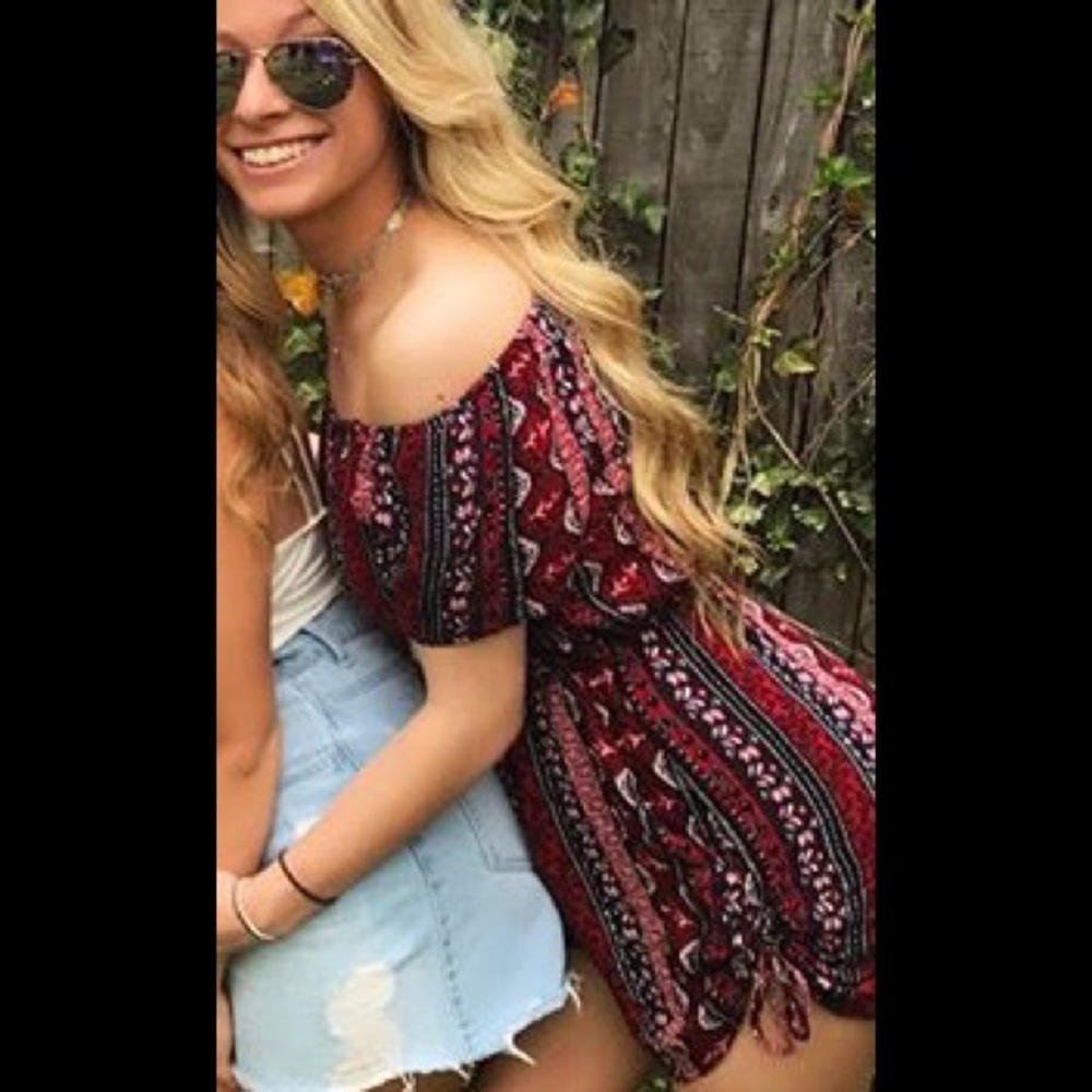 Dark red black and white romper from h&m