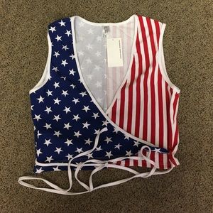 American Apparel flag wrap crop top