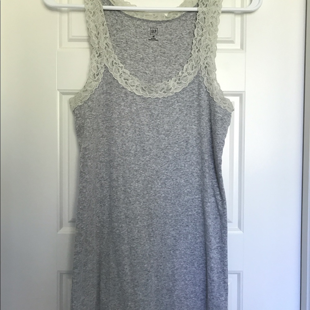 Lace trimmed gray tank top
