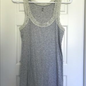 Lace trimmed gray tank top