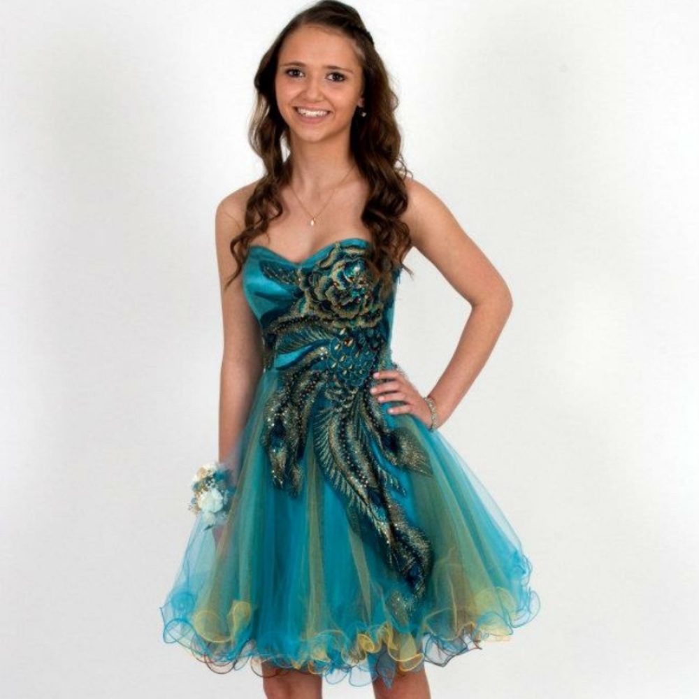 GORGEOUS PEACOCK PROM FORMAL DRESS