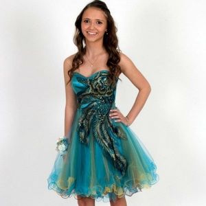 GORGEOUS PEACOCK PROM FORMAL DRESS