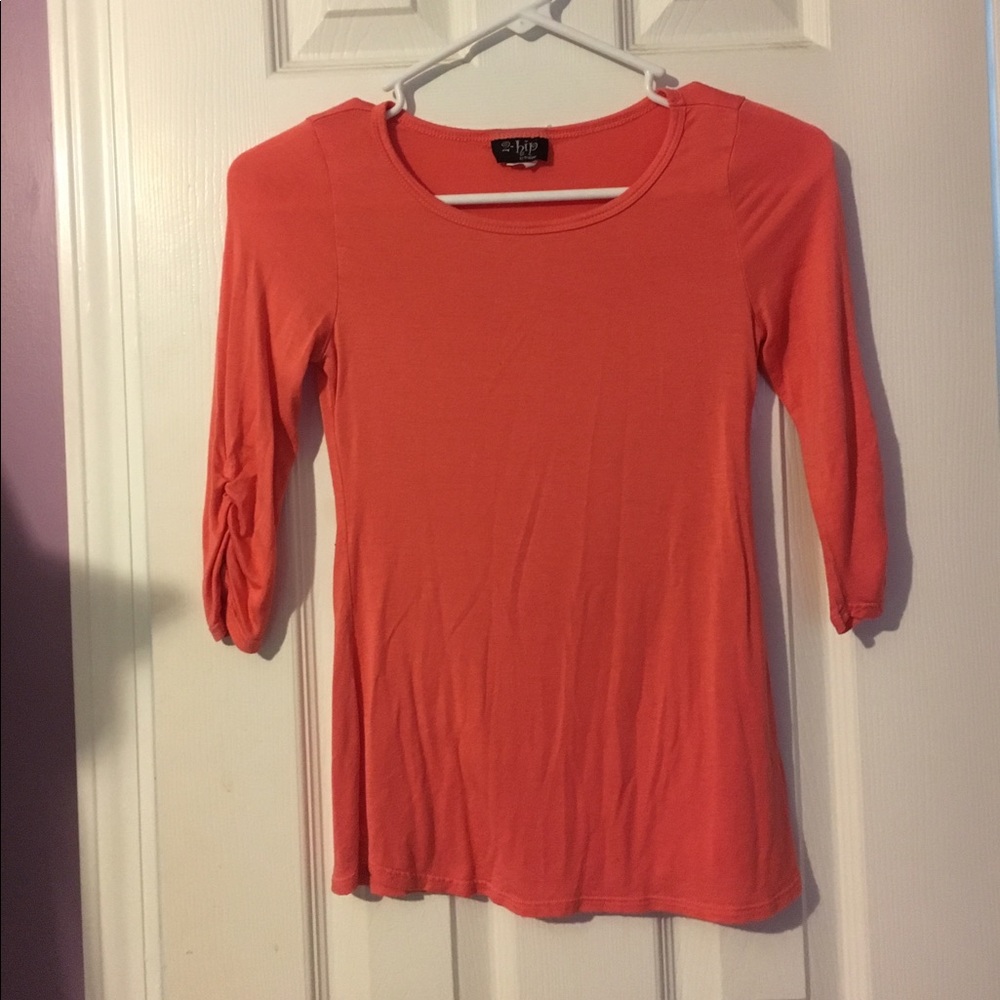 Coral top with partial sleeves