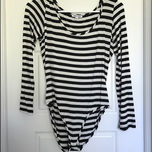 Black/White striped body suit