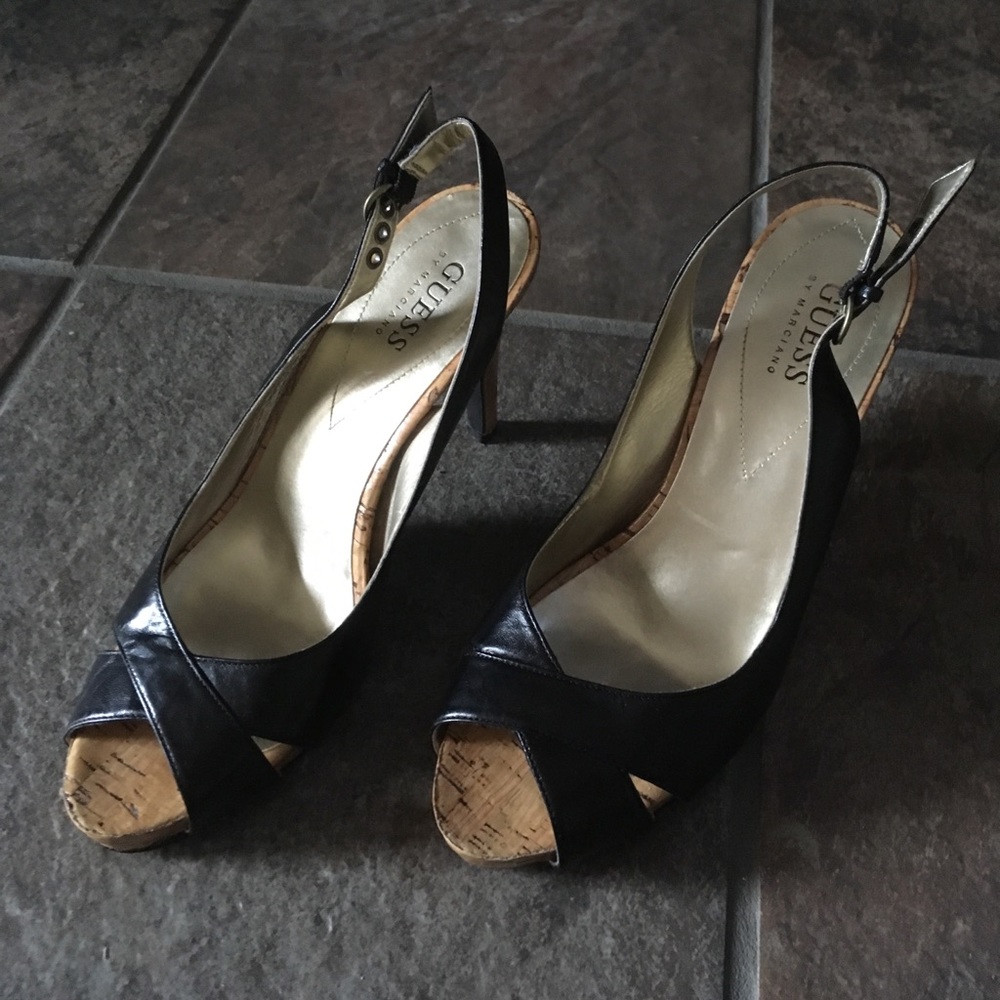 Guess pumps 4.5" heel, black and cork look size 8