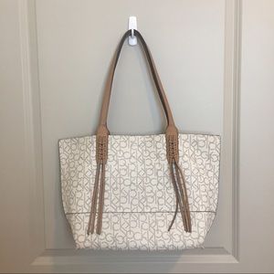 Calvin Klein white and tan leather tote