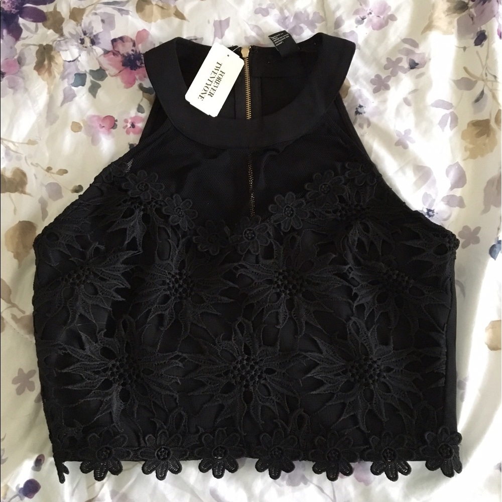 Black Floral Crop Top