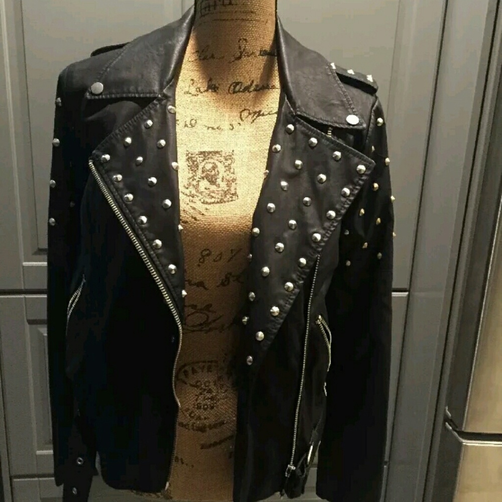 Forever 21 Black Faux Leather Moto Studded Jacket
