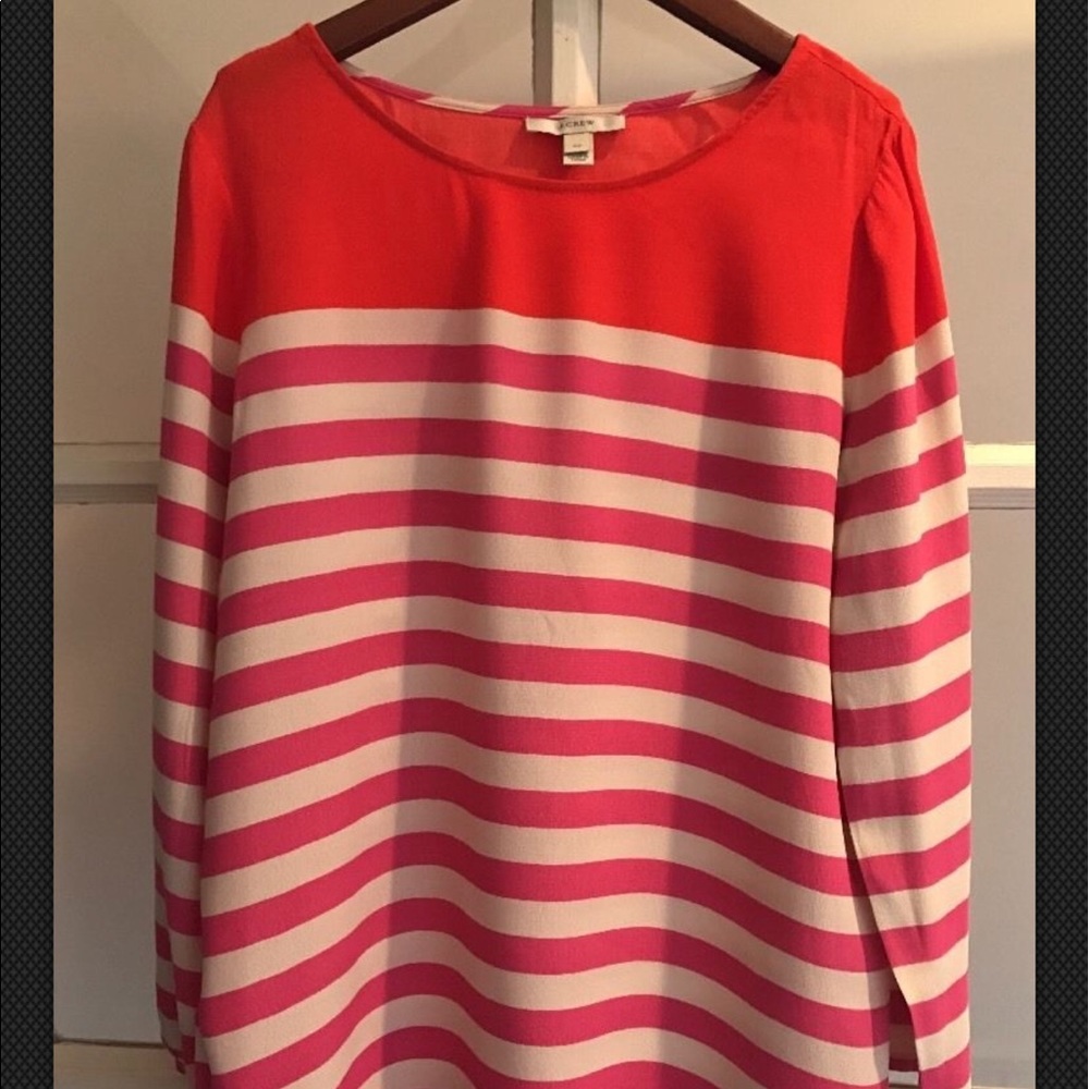 Jcrew silk stripe fuschia hot pick red top Blouse