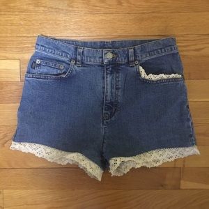 Handmade Crochet Lined High-Waisted Denim Shorts