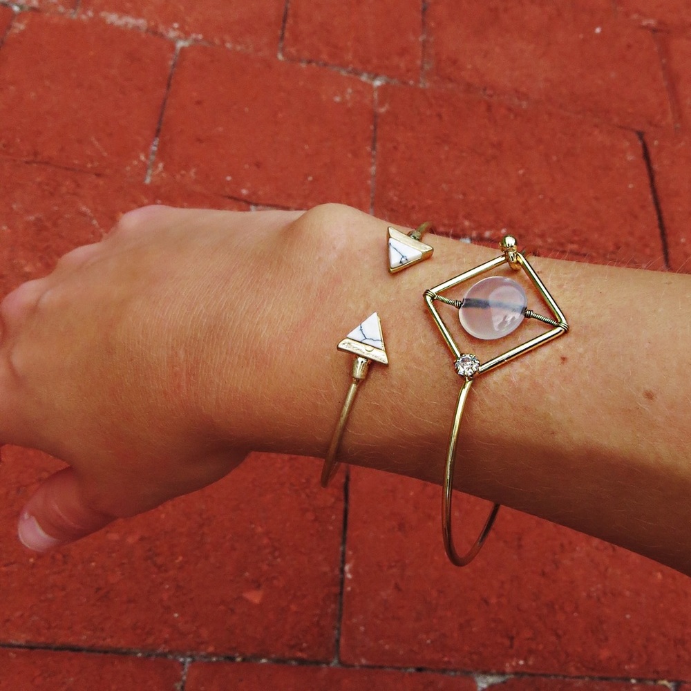 Triangle Stone Cuff Gold Bracelet - Picture 7 of 7