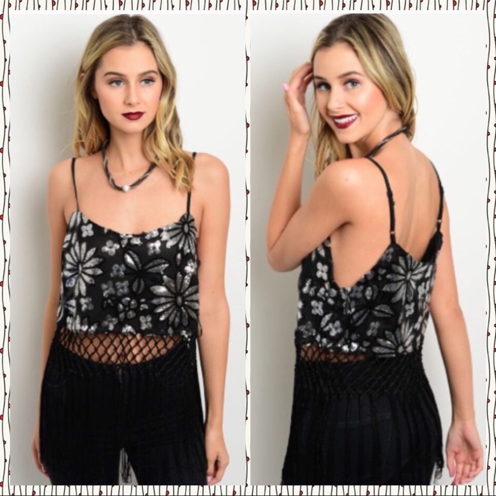 Sequins Floral Top w/Fringe - Picture 2 of 7