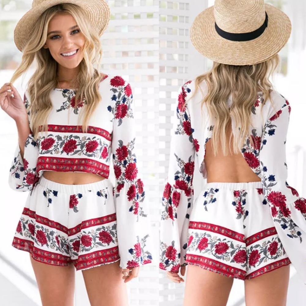 🦋 RED & WHITE FLORAL JUMPSUIT SET - Picture 2 of 8
