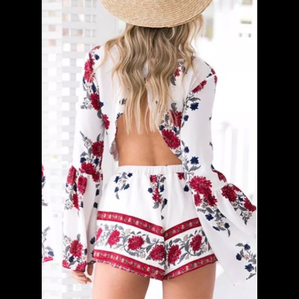 🦋 RED & WHITE FLORAL JUMPSUIT SET - Picture 3 of 8