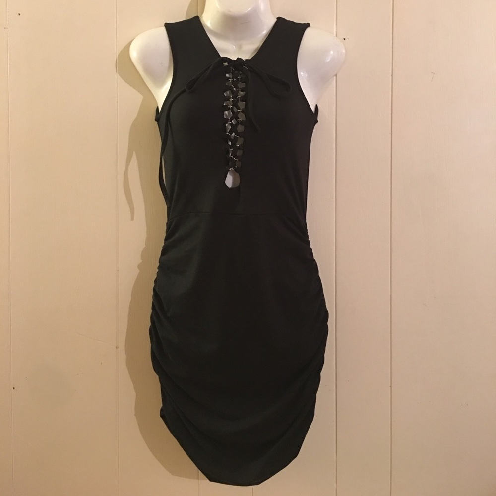 Boutique lace up mini black dress small
