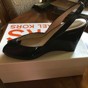 Michael Kors wedge-sling back-Navy-peep toe shoe