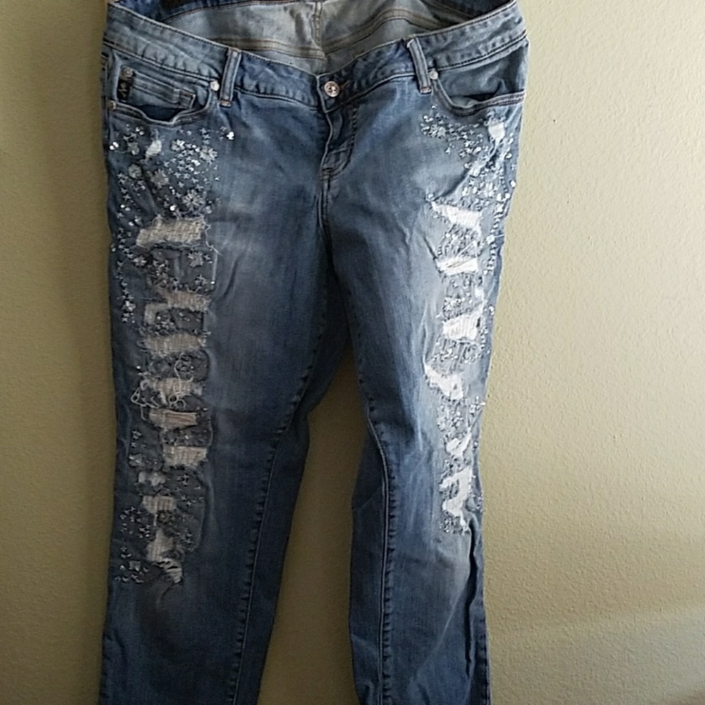 Sequin distressed jeans