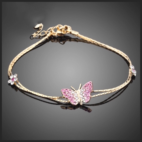 Pink Crystal Butterfly Bracelet - Picture 1 of 4