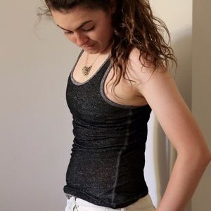 American Eagle sparkly black muscle tank.
