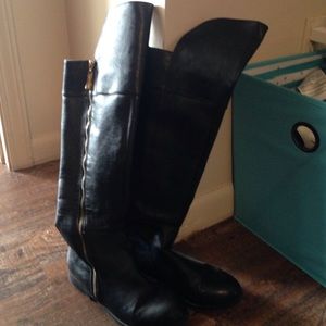 Knee high faux black leather boots