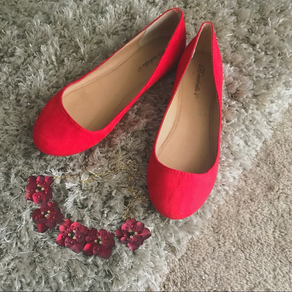 Breckelles faux suede red statement flats