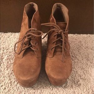 Brown suede wedge booties