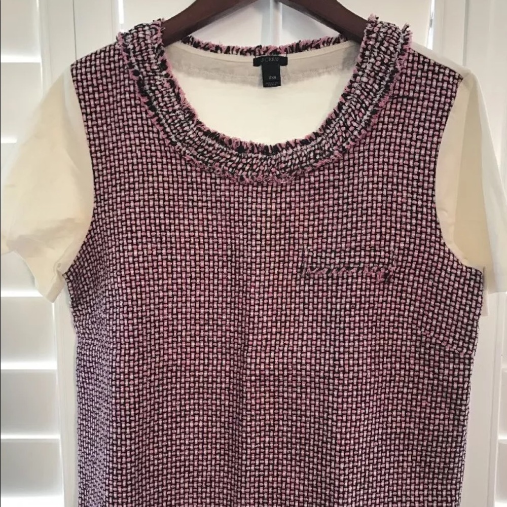 Jcrew tweed front pink black top Short sleeve