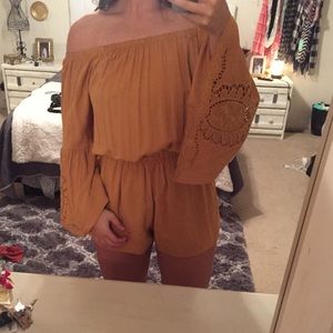 Off the shoulder gold romper