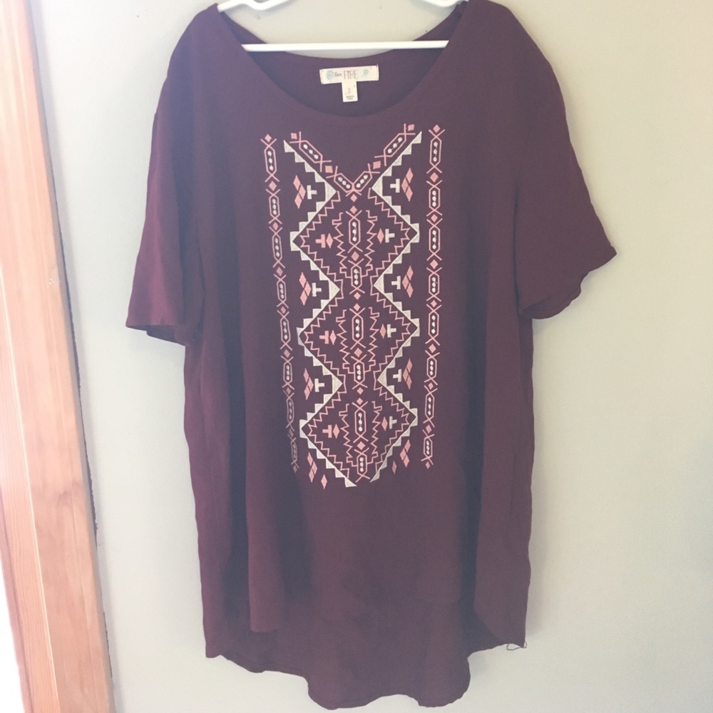 Maroon shirt with Aztec design