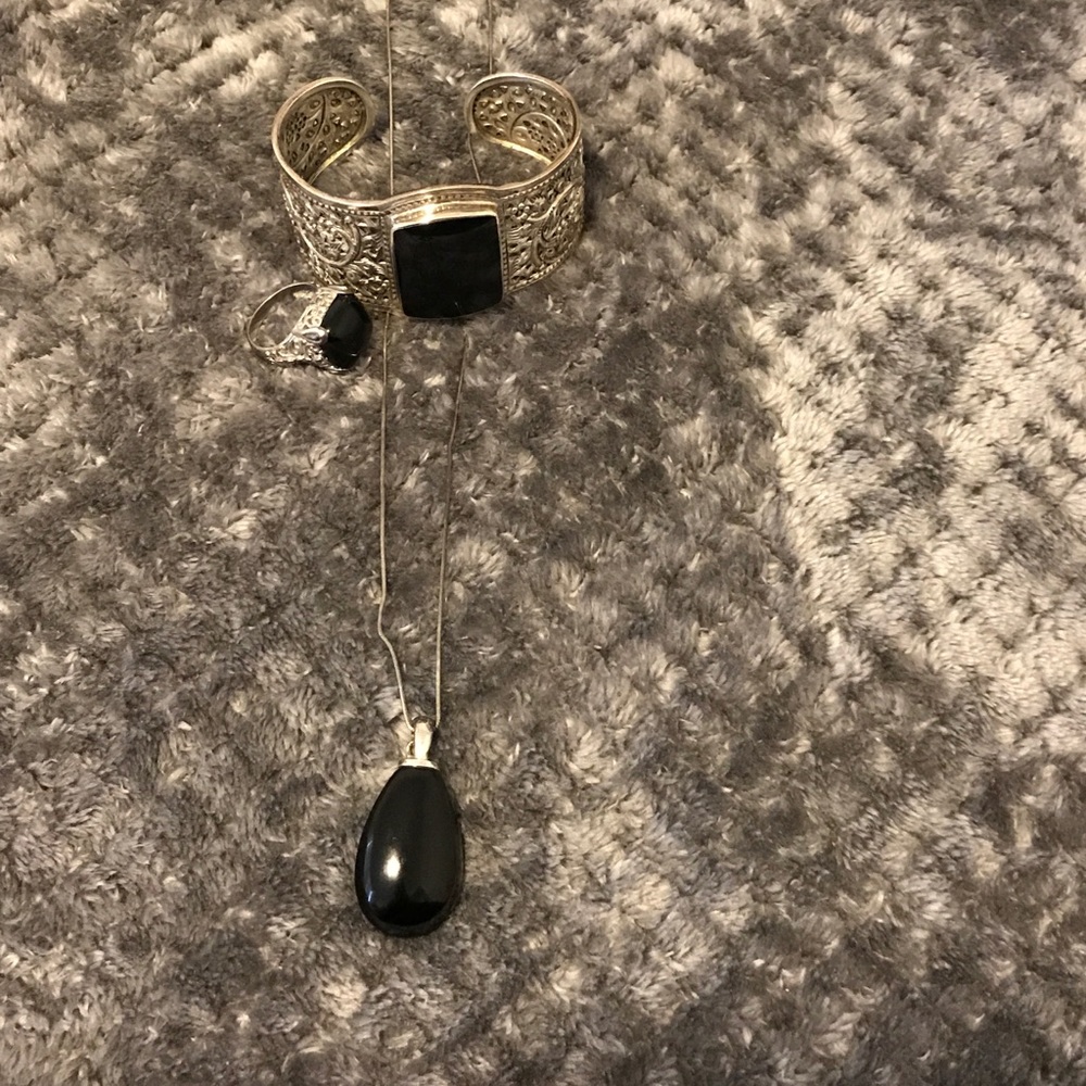 Silver and black onyx set