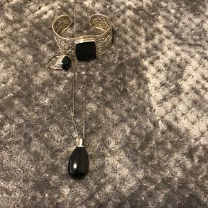 Silver and black onyx set