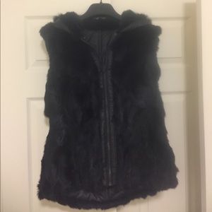 Reversible Real Rabbit Fur and Faux Leather Vest