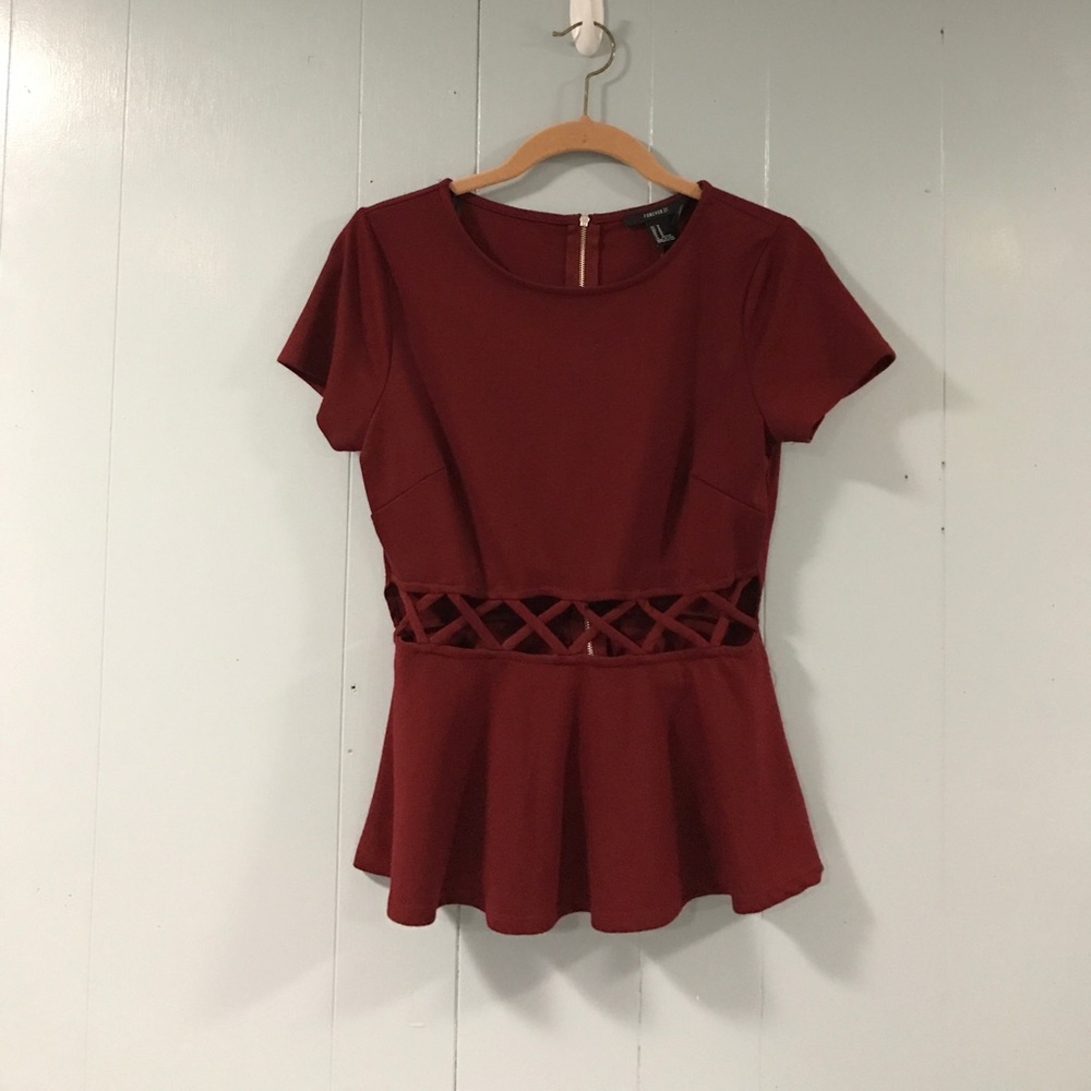 Maroon/burgundy peplum top