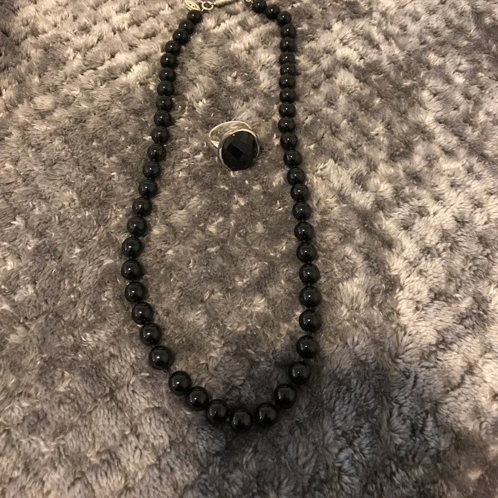 Black onyx and silver necklace and ring