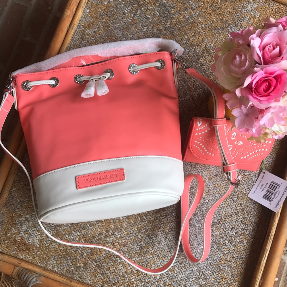 Vera Bradley coral bucket crossbody And  wallet - Picture 4 of 4